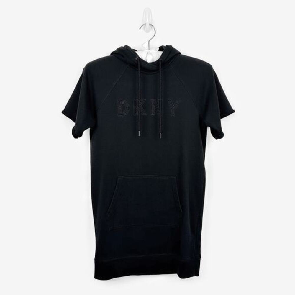 DKNY Sport Hooded Mini Dress Size XXS Black Cotton Blend Urban Athleisure Lounge